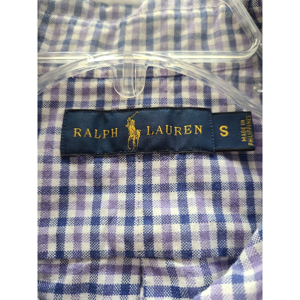 Polo Ralph Lauren Mens Gingham Button Down Shirt Purple Blue Cotton Small - Picture 6 of 9